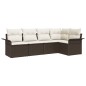 vidaXL Set divano giardino 5 pezzi con cuscini in polyrattan marrone