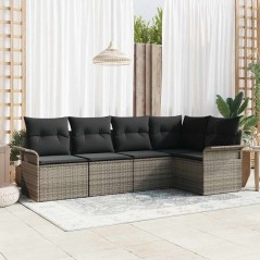 vidaXL Set da Giardino in 5 Pezzi con Cuscini Grigi in Rattan Sintetico