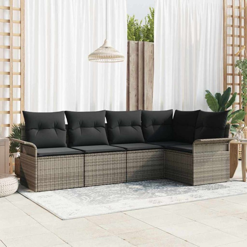 vidaXL Set da Giardino in 5 Pezzi con Cuscini Grigi in Rattan Sintetico vidaXL Set da Giardino in 5 Pezzi con Cuscini Grigi in Rattan Sintetico