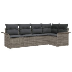 vidaXL Set da Giardino in 5 Pezzi con Cuscini Grigi in Rattan Sintetico