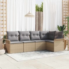 vidaXL Set di Divani da Giardino 5 Pezzi con Cuscini in Rattan Sintetico Beige