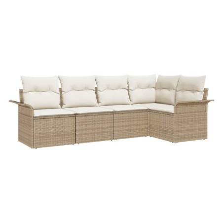 vidaXL Set da divano da giardino di 5 pezzi con cuscini beige in rattan sintetico.
