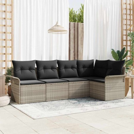 vidaXL Set di divano da giardino 5 pezzi con cuscini grigio chiaro in polirattan.