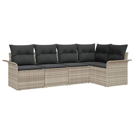 vidaXL Set di divano da giardino 5 pezzi con cuscini grigio chiaro in polirattan.
