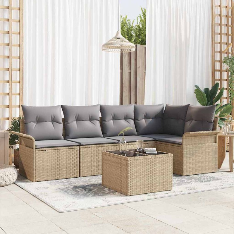 vidaXL Set di divani da giardino 6 pezzi con cuscini neri in polyrattan vidaXL Set di divani da giardino 6 pezzi con cuscini neri in polyrattan