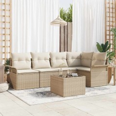 vidaXL Set da giardino con 6 pezzi e cuscini in polirattan marrone.