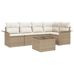 vidaXL Set da giardino con 6 pezzi e cuscini in polirattan marrone.