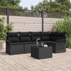 vidaXL Set di divani da giardino a 6 pezzi con cuscini beige in rattan sintetico.