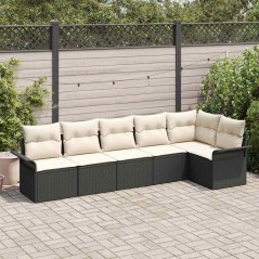 vidaXL Set divani da giardino 6 pezzi di in rattan sintetico nero con cuscini