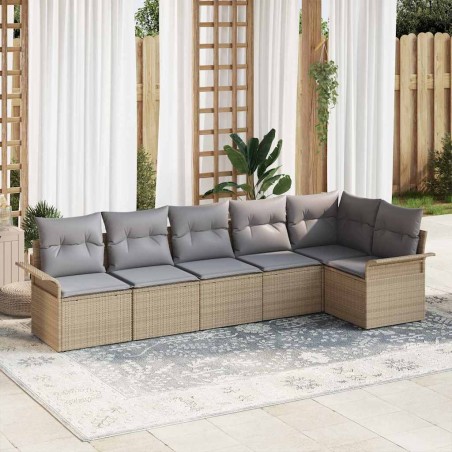 vidaXL Set Divano da Giardino a 6 Pezzi con Cuscini in Rattan e Poliestere Beige