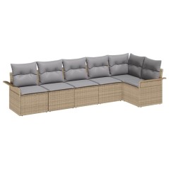 vidaXL Set Divano da Giardino a 6 Pezzi con Cuscini in Rattan e Poliestere Beige