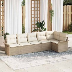 vidaXL Set di divano da giardino 6 pezzi con cuscini beige in polirattan.