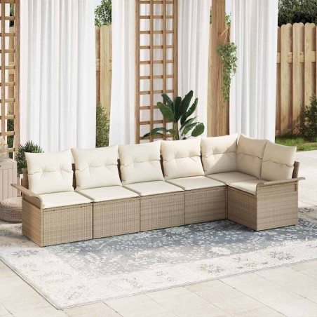 vidaXL Set di divano da giardino 6 pezzi con cuscini beige in polirattan.
