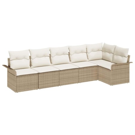 vidaXL Set di divano da giardino 6 pezzi con cuscini beige in polirattan.