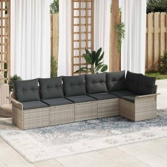 vidaXL Set di divani da giardino 6 pezzi con cuscini in rattan sintetico grigio chiaro.
