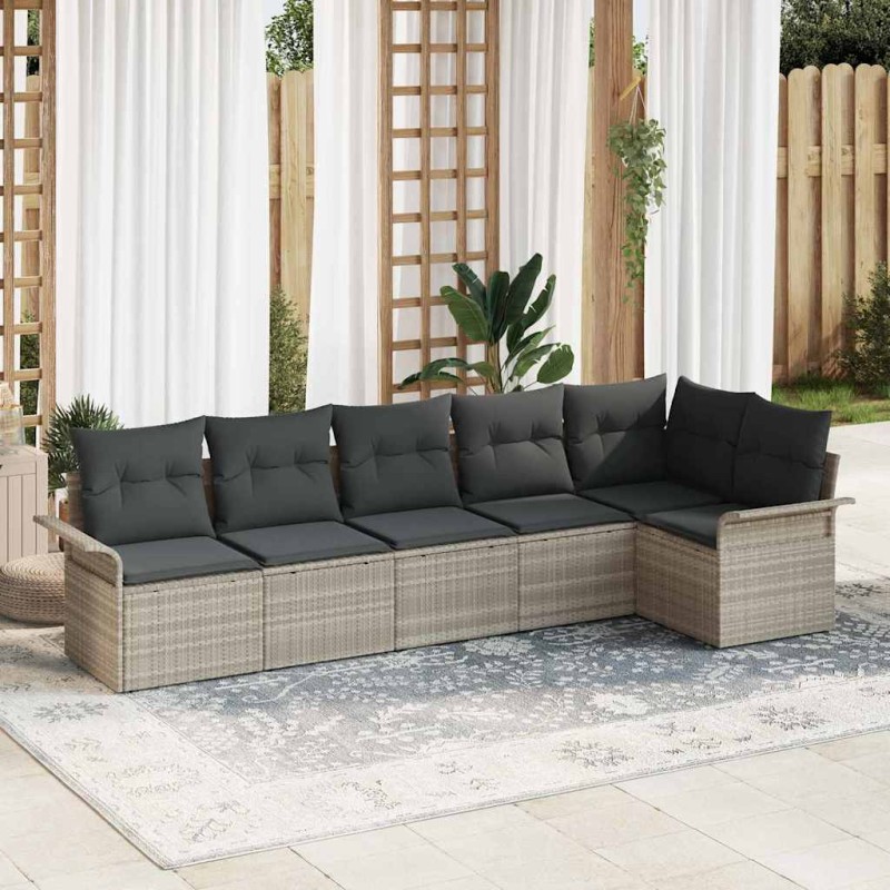 vidaXL Set di divani da giardino 6 pezzi con cuscini in rattan sintetico grigio chiaro.