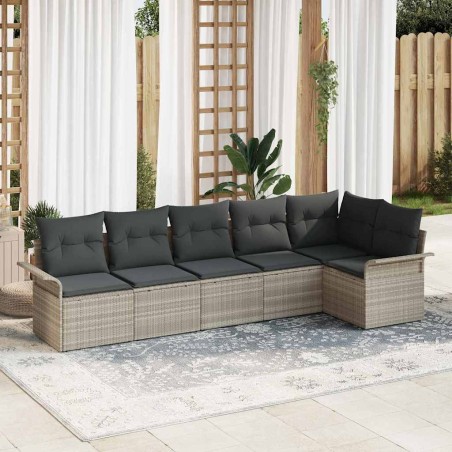 vidaXL Set di divani da giardino 6 pezzi con cuscini in rattan sintetico grigio chiaro.