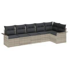 vidaXL Set di divani da giardino 6 pezzi con cuscini in rattan sintetico grigio chiaro.