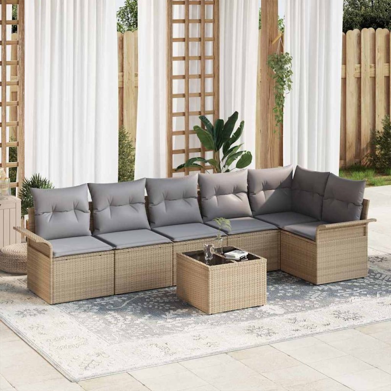 vidaXL Set divano da giardino 7 pezzi con cuscini in rattan sintetico nero