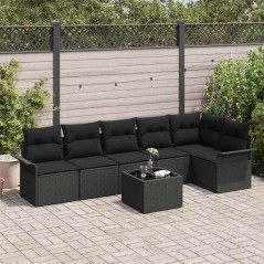vidaXL Set di divani da giardino 7 pezzi con cuscini, rattan sintetico beige