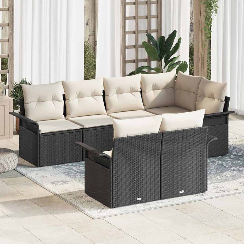 vidaXL Set divano da giardino da 7 pezzi con cuscini - Rattan sintetico nero
