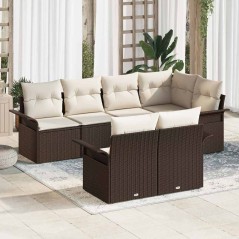 vidaXL Set giardino 7 pezzi con cuscini in polirattan marrone