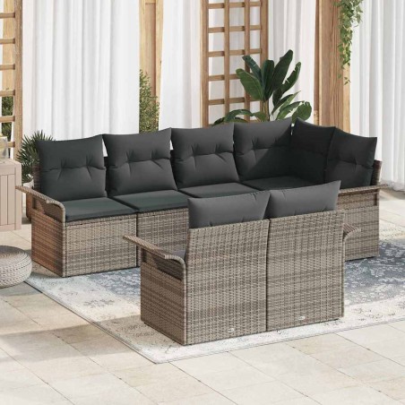 vidaXL Set giardino 7 pezzi con cuscini - Rattan grigio