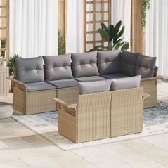 vidaXL Set di divani da giardino con 7 pezzi e cuscini in rattan sintetico beige