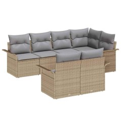 vidaXL Set di divani da giardino con 7 pezzi e cuscini in rattan sintetico beige