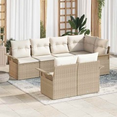vidaXL Set Divano da Giardino 7 Pezzi con Cuscini in Rattan Poliestere Beige.