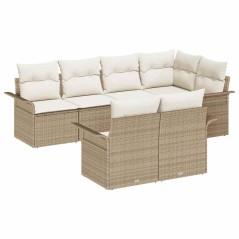 vidaXL Set Divano da Giardino 7 Pezzi con Cuscini in Rattan Poliestere Beige.