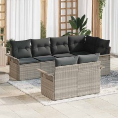 vidaXL Set da giardino di 7 pezzi con cuscini - Grigio chiaro, rattan sintetico