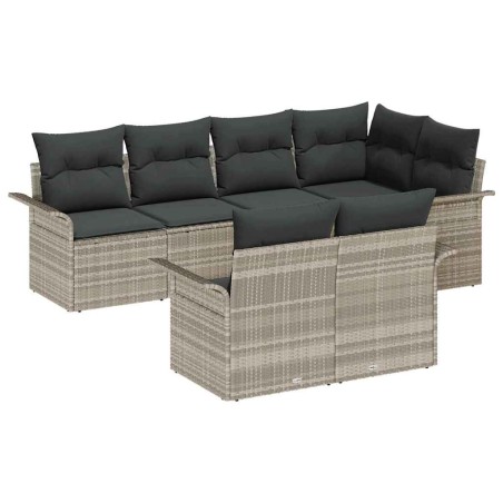 vidaXL Set da giardino di 7 pezzi con cuscini - Grigio chiaro, rattan sintetico