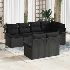 vidaXL Set Giardino 7 Pezzi con Cuscini - Rattan Nero