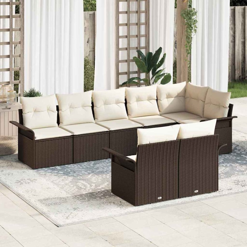 vidaXL Set divano da giardino da 8 pezzi con cuscini marroni in rattan sintetico