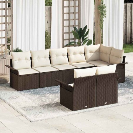 vidaXL Set divano da giardino da 8 pezzi con cuscini marroni in rattan sintetico