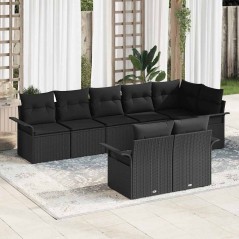 vidaXL Set di Divani da Giardino in 8 Pezzi con Cuscini Neri in Rattan