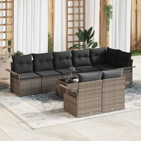 vidaXL Set da Giardino 8 Pezzi con Cuscini Neri in Rattan Sintetico
