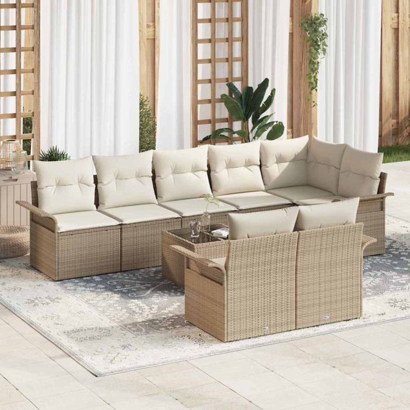 vidaXL Set di Divano da Giardino 9 Pezzi con Cuscini Marrone in Rattan