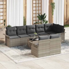 vidaXL Set di divani da giardino 9 pezzi con cuscini in rattan sintetico grigio