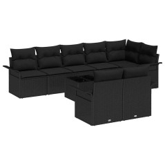 vidaXL Set di divani da giardino a 9 pezzi con cuscini beige in polyrattan