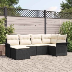 vidaXL Set di divani da giardino 6 pezzi con cuscini neri in rattan sintetico.