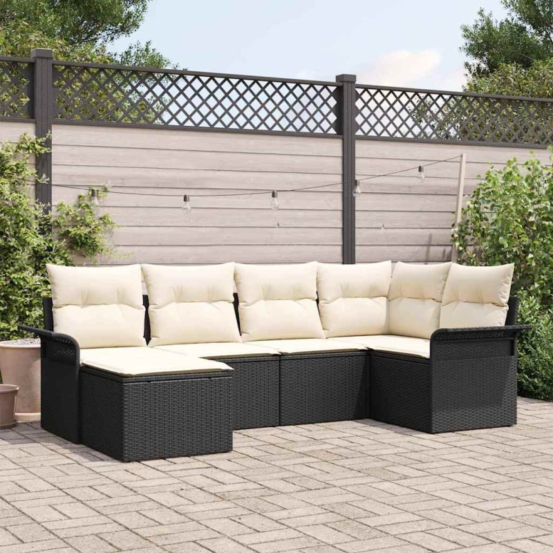 vidaXL Set di divani da giardino 6 pezzi con cuscini neri in rattan sintetico.