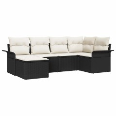 vidaXL Set di divani da giardino 6 pezzi con cuscini neri in rattan sintetico.