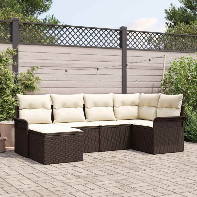 vidaXL Set Giardino con Sofà a 6 Pezzi e Cuscini in Rattan Sintetico Marrone