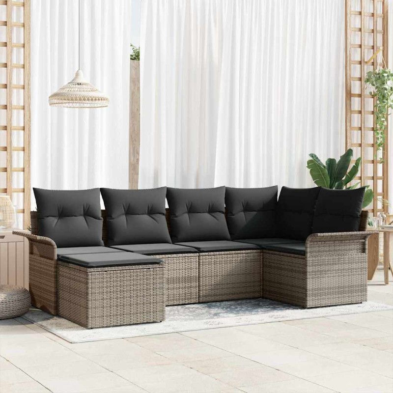 vidaXL Set di divani da giardino a 6 pezzi con cuscini grigi in rattan sintetico