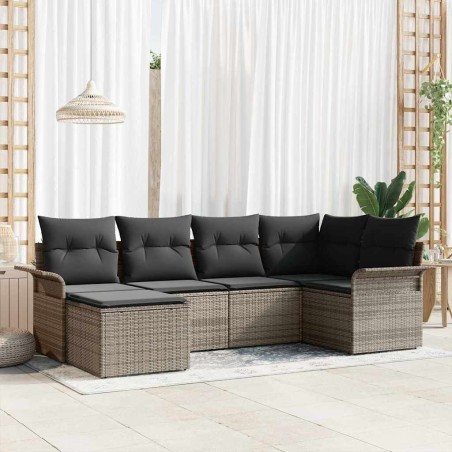 vidaXL Set di divani da giardino a 6 pezzi con cuscini grigi in rattan sintetico