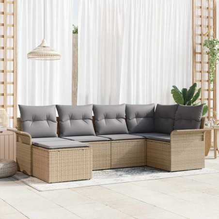 vidaXL Set Divano da Giardino 6 Pezzi con Cuscini Beige in Rattan Sintetico