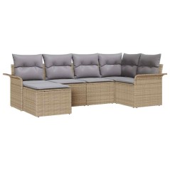 vidaXL Set Divano da Giardino 6 Pezzi con Cuscini Beige in Rattan Sintetico