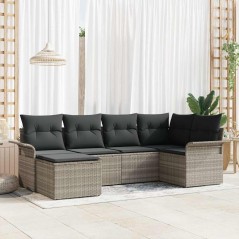 vidaXL Set di divani da giardino 6 pezzi con cuscini grigio chiaro in polirattan